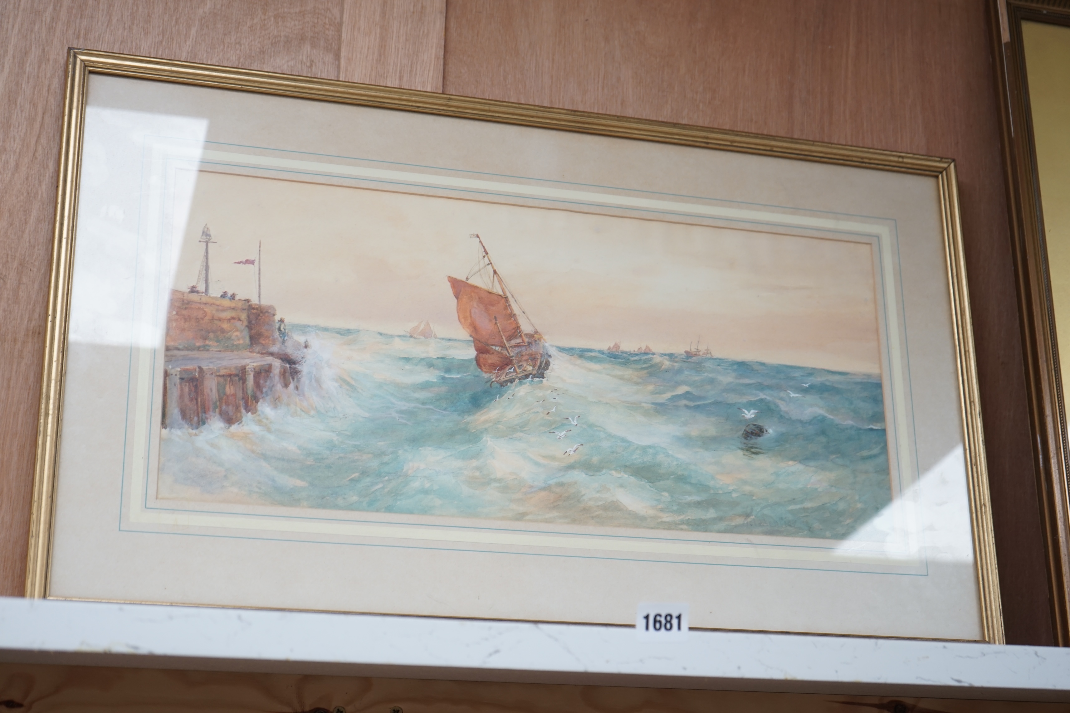 J. Valentine, pair of heightened watercolours, Harbour scenes with boats, each signed, 23 x 52cm. Condition - fair